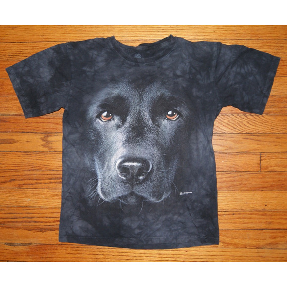 The Mountain Black Lab Face AOP Dog Print Short Sleeve TShirt Youth L Tie Dye - Picture 1 of 7